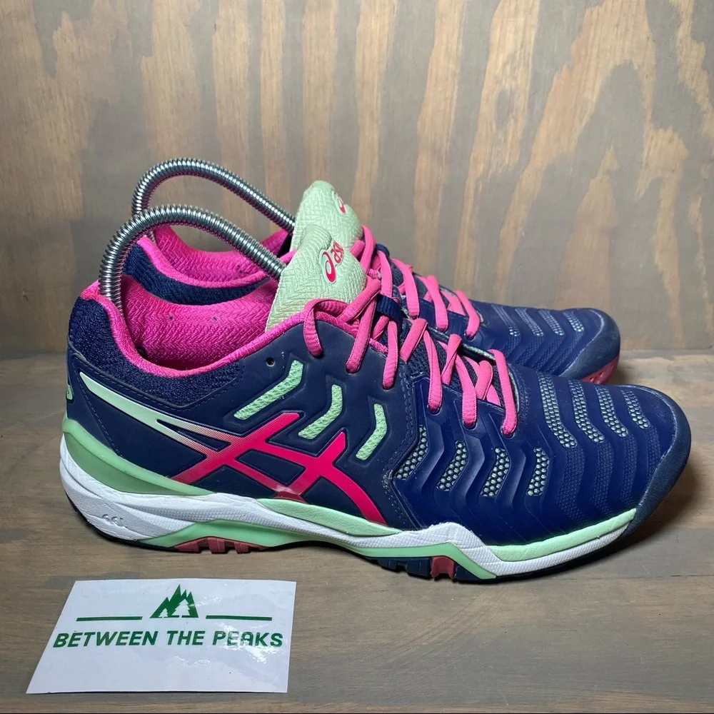 Asics Gel Resolution 7 blue green pink 8.5